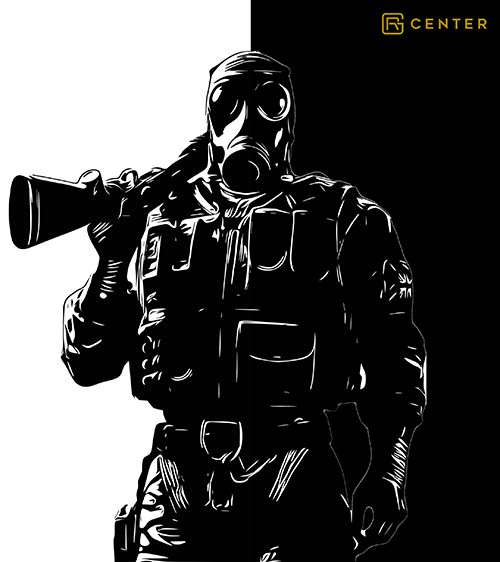 Smoke R6 Siege operator - BW art by r6siegecenter